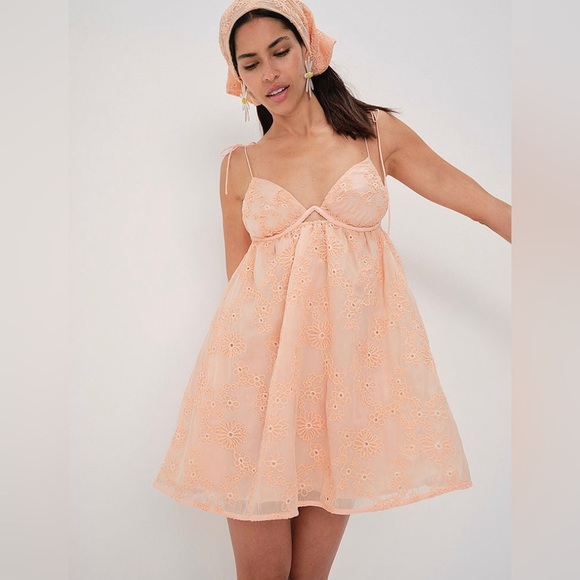 FOR LOVE & LEMONS Frances Mini Eyelet Dress In Orange Women’s Size M / L - Picture 6 of 7
